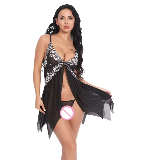 Satin Secret – babydoll z koronką i zapięciem z przodu