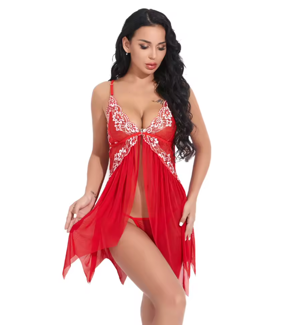 Satin Secret – babydoll z koronką i zapięciem z przodu