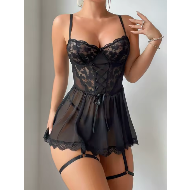 Lace Desire – komplet bezszwowy z pasem do pończoch